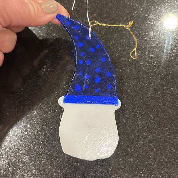 Fused glass snowman ornament blue polkadot hat - Picture 4 of 4